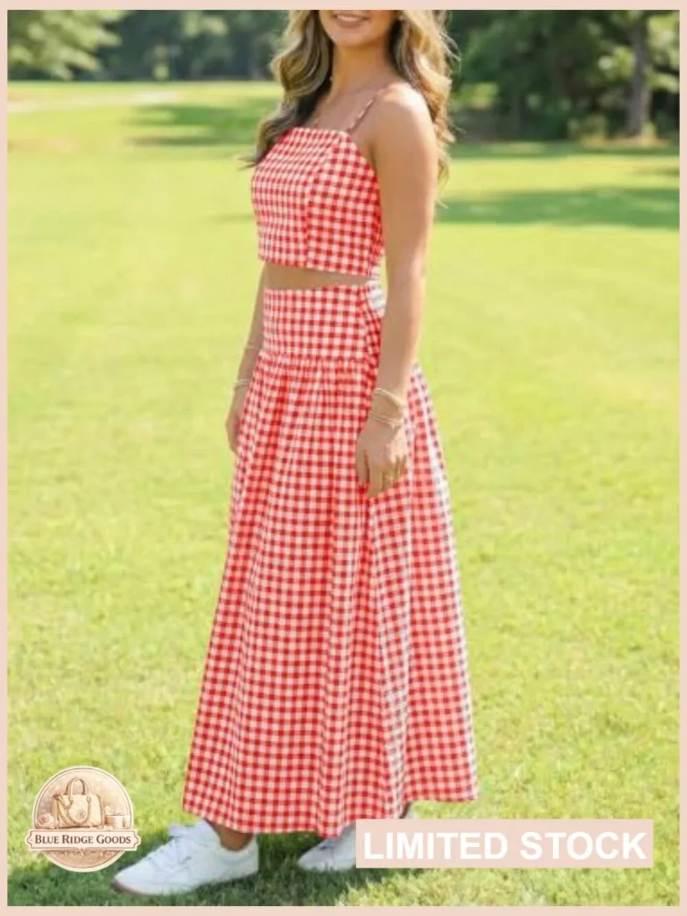 Gingham Crop Tank Midi Skirt Set Vacation Travel Outfits Matching Co Ord